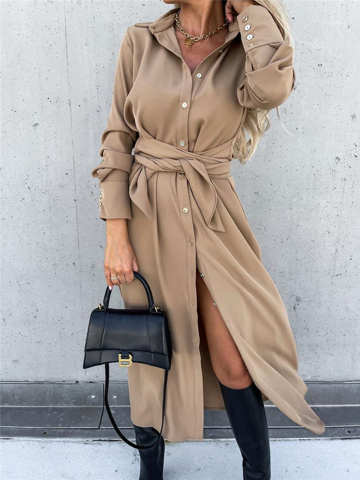 W&W Mode | Einfarbiges langärmeliges Schwingkleid
