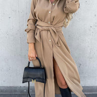 WW | Einfarbiges langärmeliges Schwingkleid