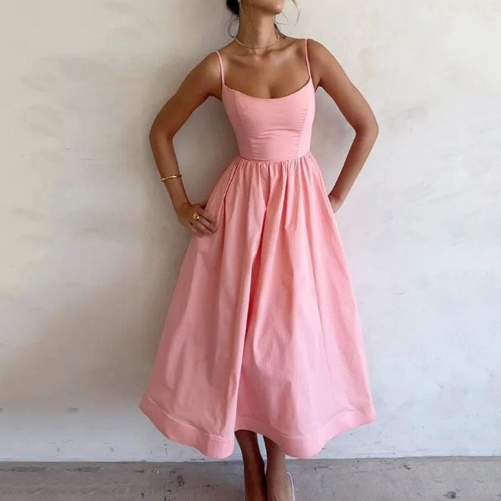 Damen Midi-Kleid mit tailliertem Oberteil und schwingendem Rock W&W Mode