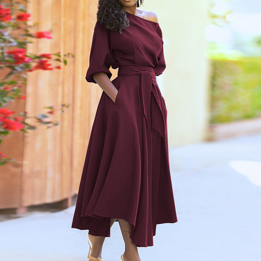 Damen Elegantes Wickelkleid mit asymmetrischem Schnitt und praktischen Taschen WW