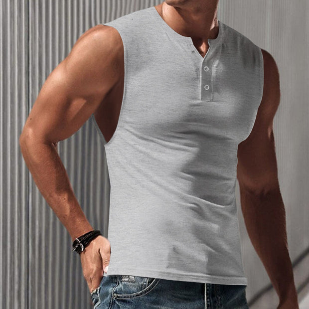 Herren Ärmelloses T-Shirt mit klassischem Knopfdetail und hautfreundlicher Struktur WW