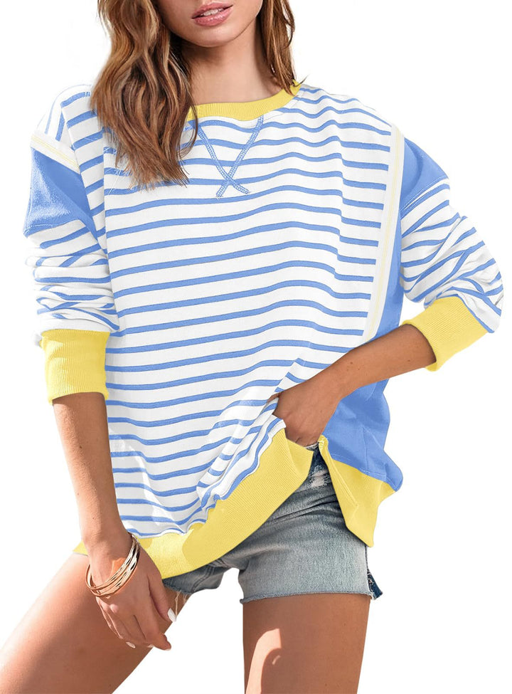 Damen gestreifter Sweatshirt mit übergroßem Schnitt W&W Mode