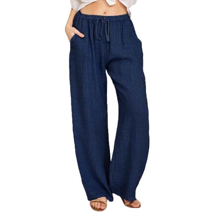 Damen weite Leinenhose mit elastischem Bund WW