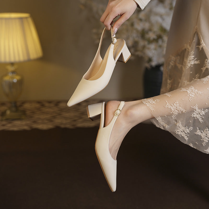 Damen Slingback Blockabsatz-Pumps mit elegantem Spitzenausschnitt-Design WW