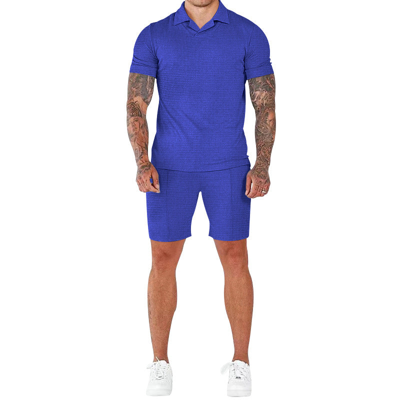 Herren lässiges Kurzarm-Set mit strukturiertem Design und modernem Stehkragen WW