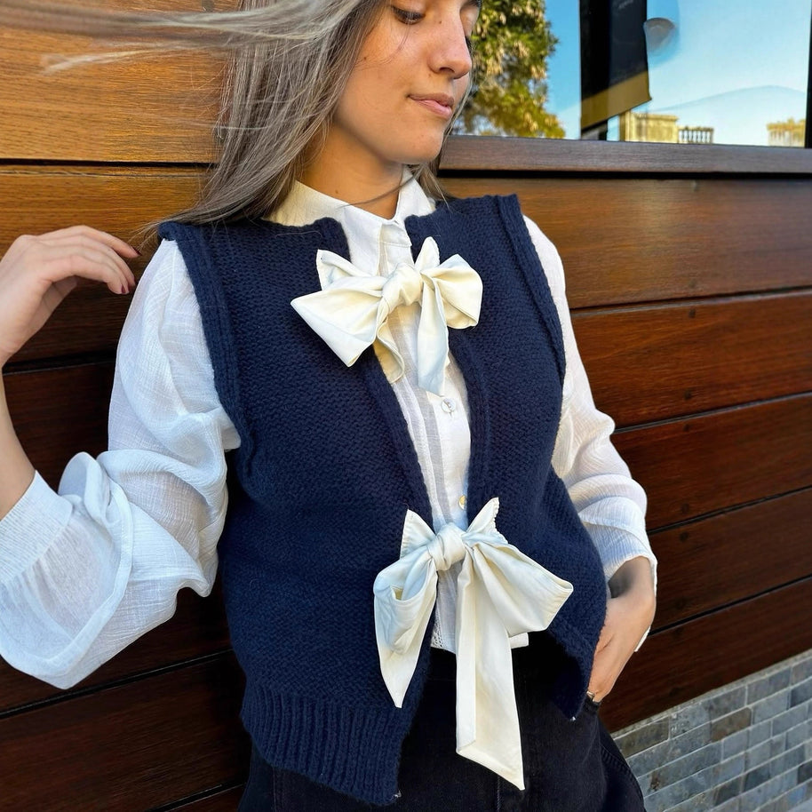 Damen Strickoberteil mit dekorativen Schleifen WW