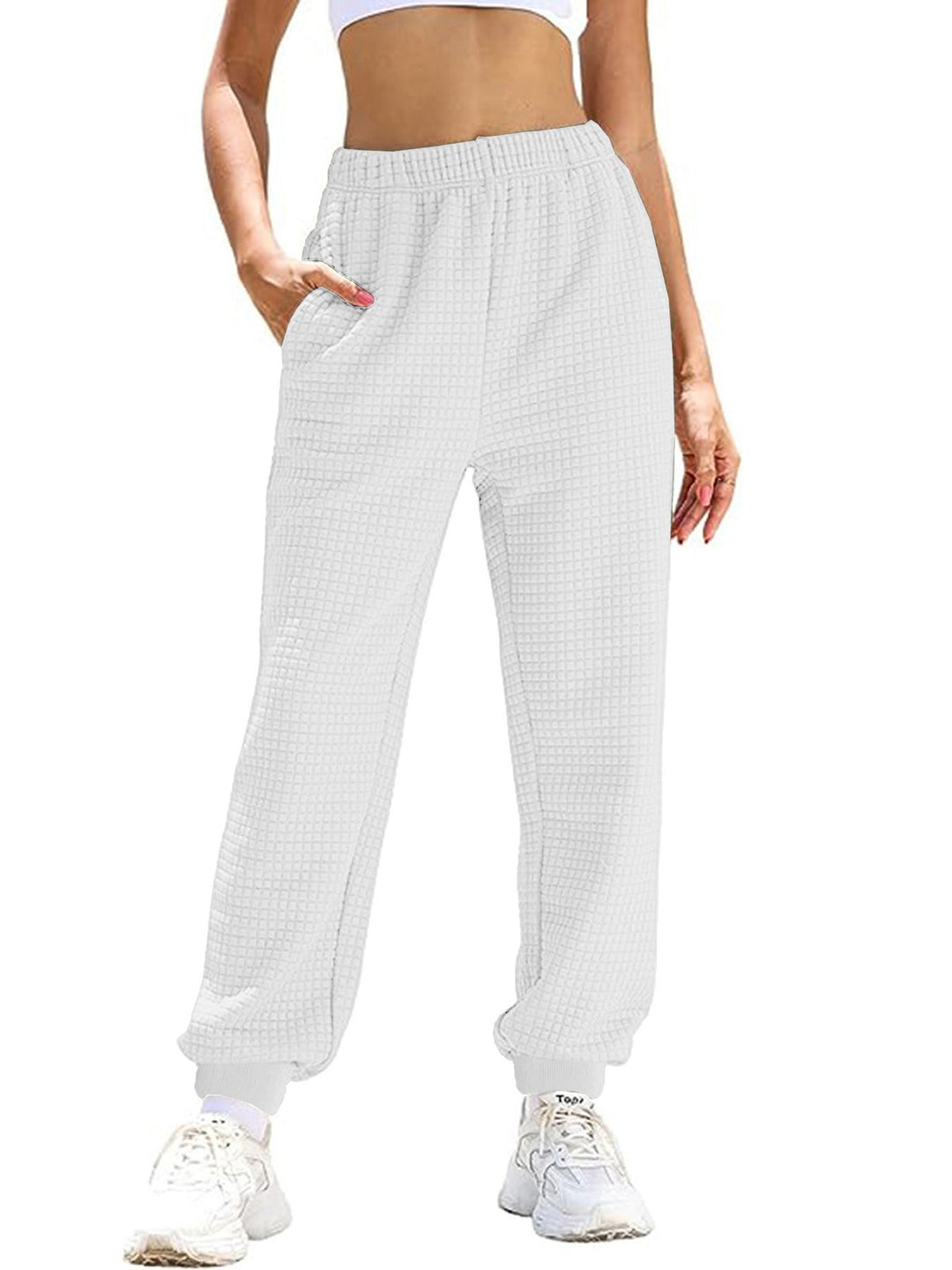 Damen lockere Waffelstruktur Jogginghose W&W Mode