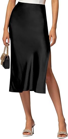 Damen Satin-Midirock mit hohem Schlitz WW