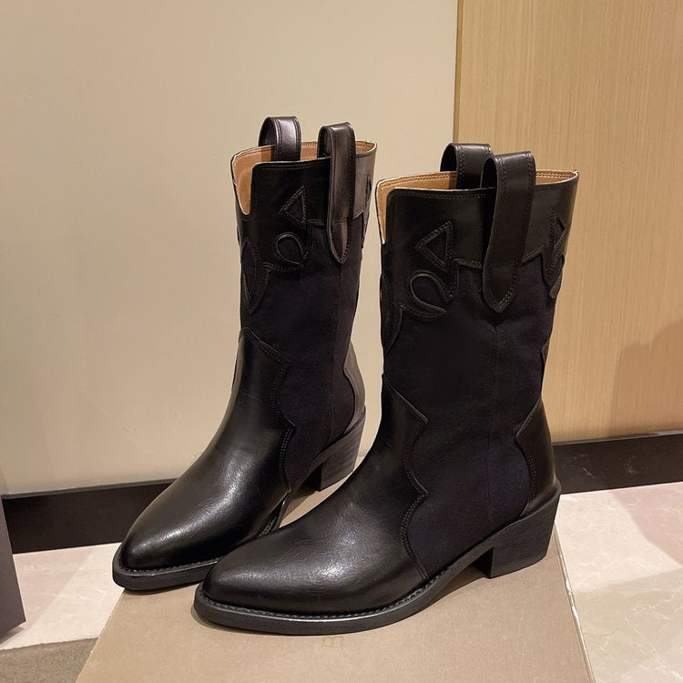 Damen Stiefeletten im Cowboy-Stil mit einzigartigem Design und kompaktem Absatz WW