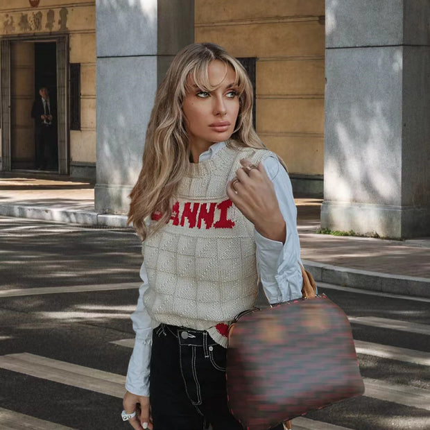 Damen Sportliche Strickweste mit modernem Karomuster WW