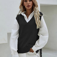 Damen Strickweste mit V-Ausschnitt und modernen Details WW