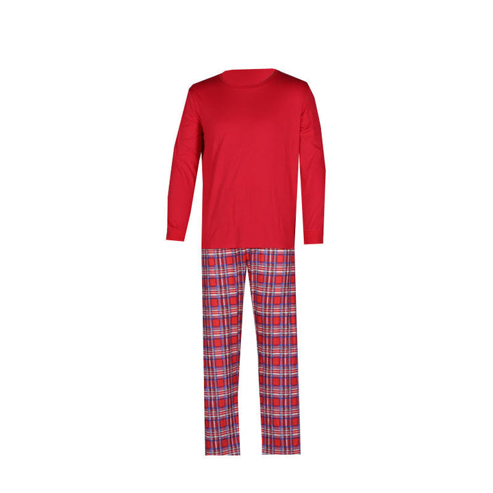 W&W Mode | Weihnachten Langarm Pure Red Oberteil und Lange Karierte Hose Familienpassende Pyjamas-2