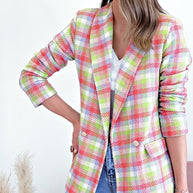 Damen Stilvoller Karoblazer mit doppelt geknöpften Taschen WW