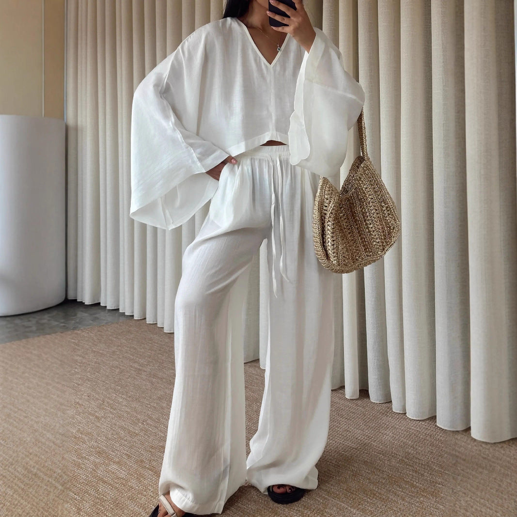 Damen Set aus luftiger Bluse und weitem Hosenanzug WW