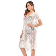 Damen elegante transparente Häkelrobe WW