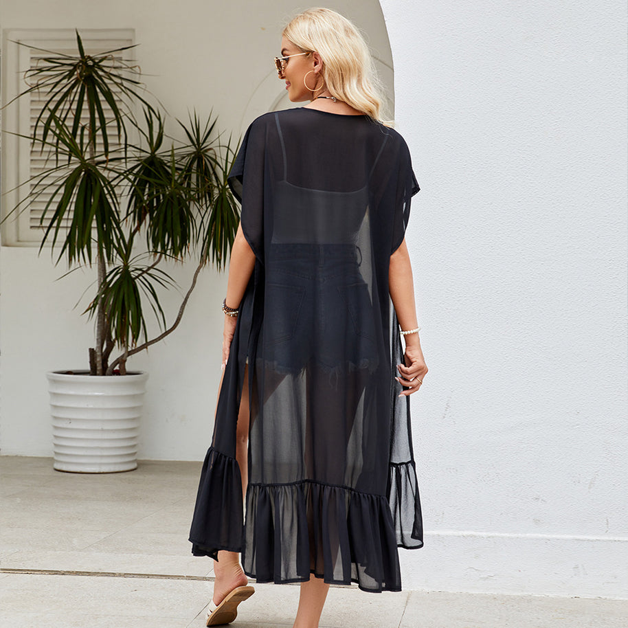 Damen Transparenter Kimono-Überwurf mit eleganten Fransen WW