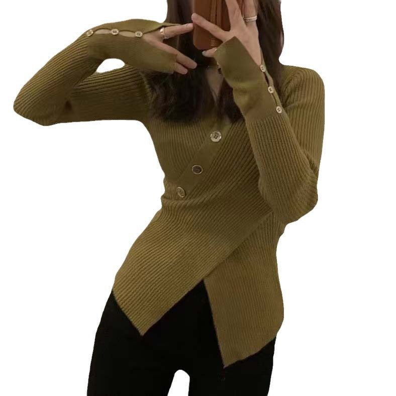 Damen Strickjacke mit asymmetrischem Schnitt und dekorativen Knöpfen WW