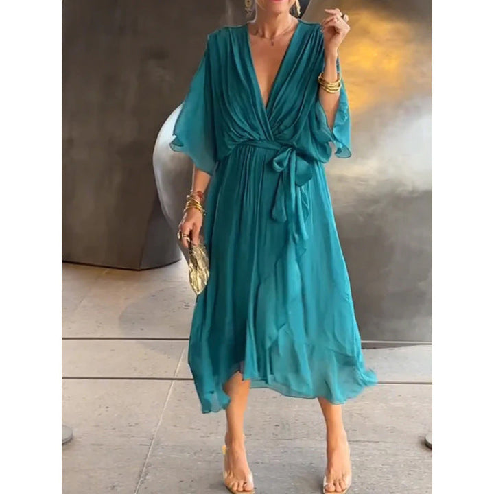 W&W Mode | Schnürung Batwing Ärmel Unregelmäßiges Kleid
