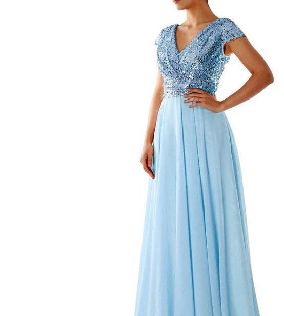 Damen Abendkleid mit funkelnden Pailletten und elegantem V-Ausschnitt WW