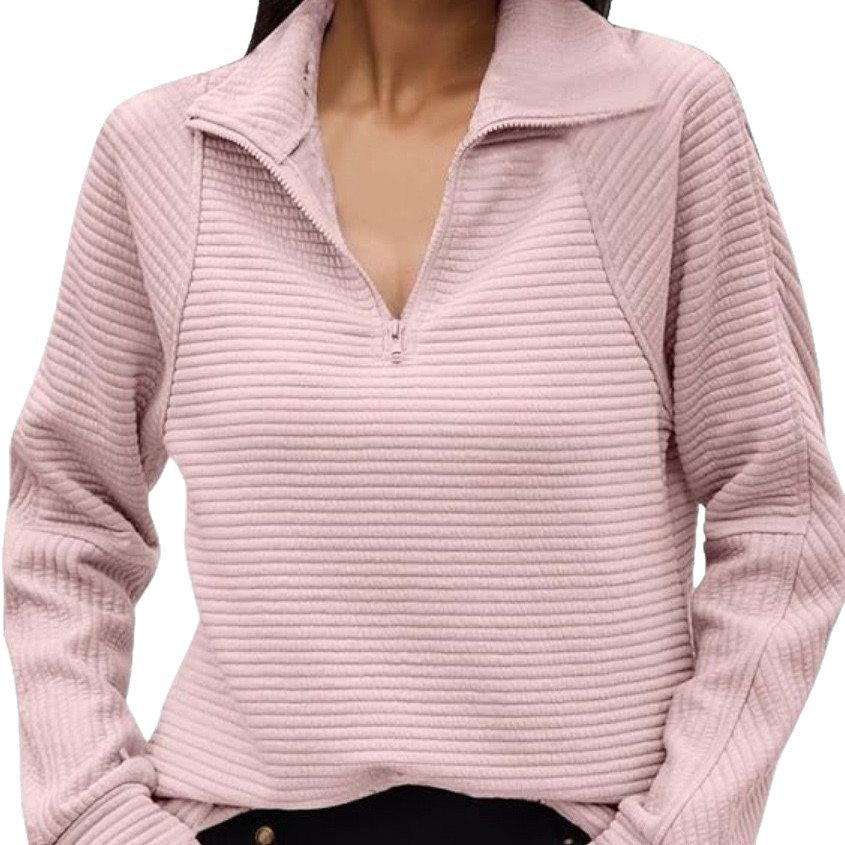 Damen Stepp-Pullover mit kurzem Reißverschluss und lässigem Schnitt WW