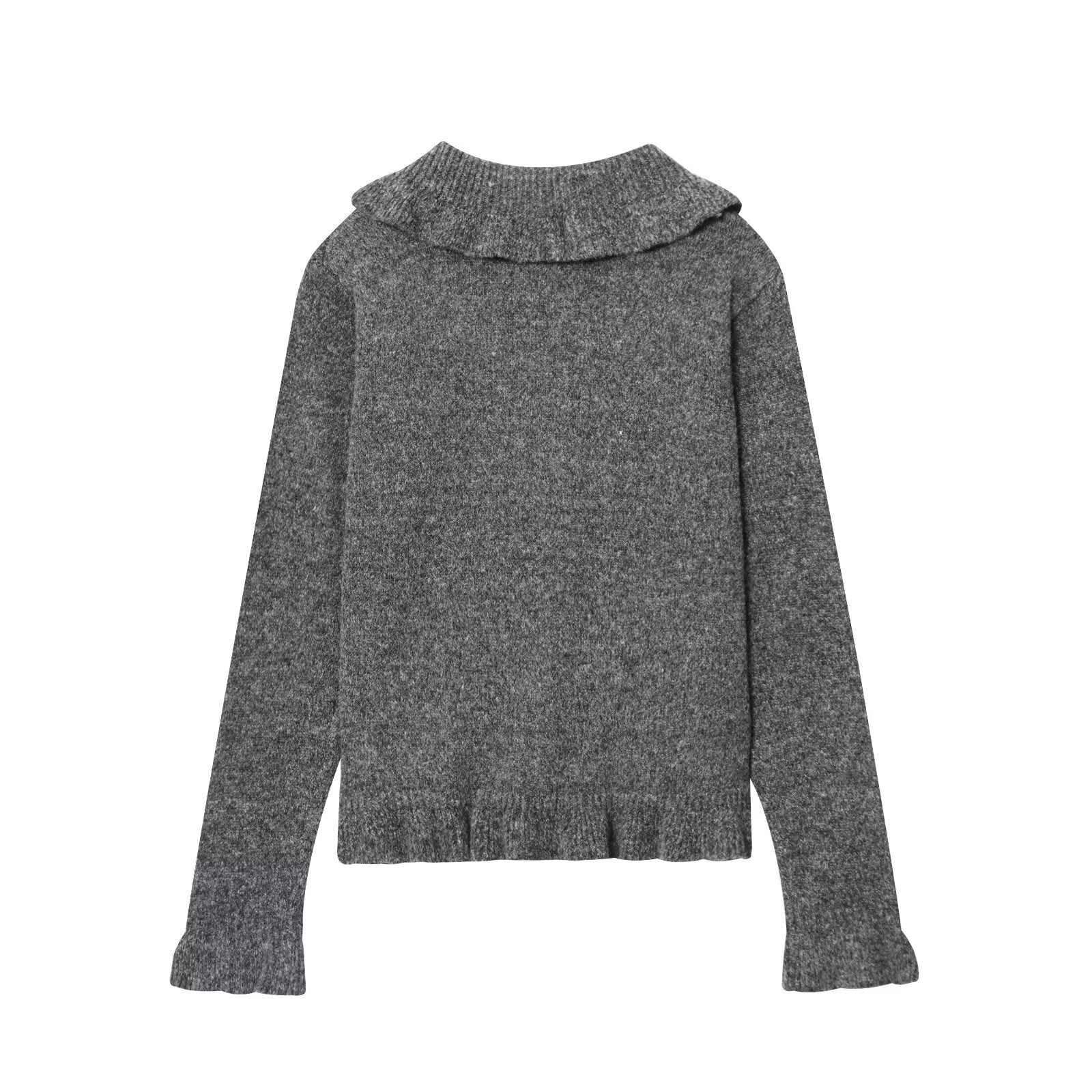 Damen Strickjacke mit großem Kragen und Knopfleiste WW
