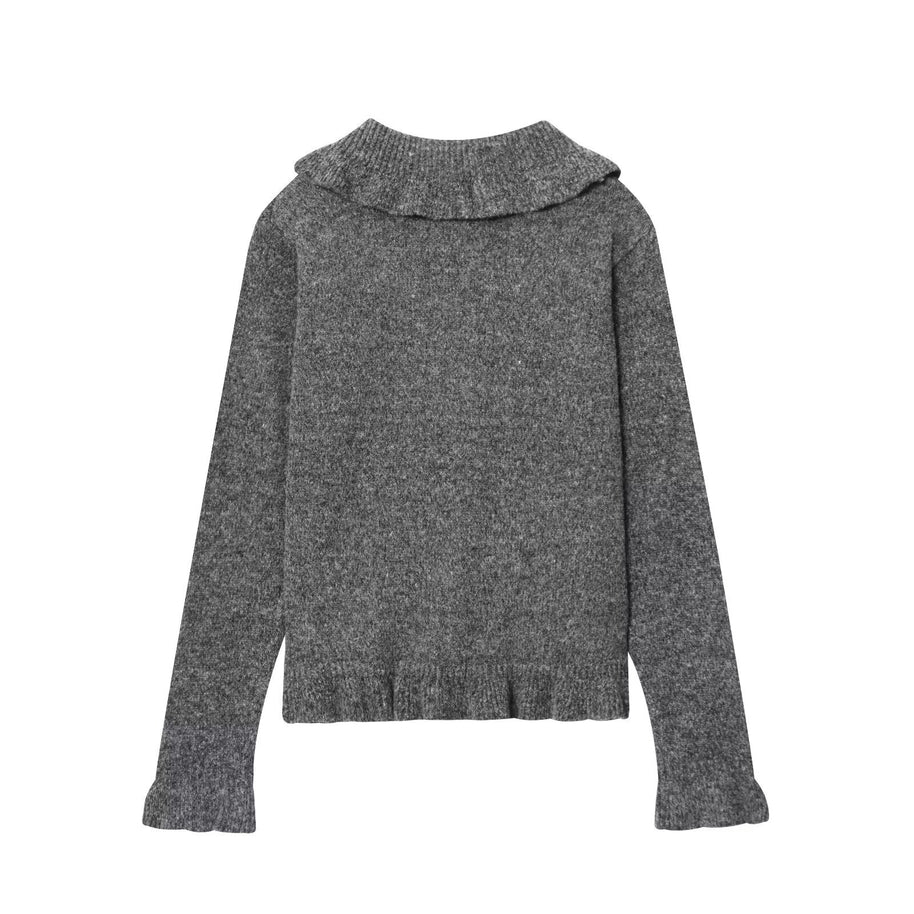 Damen Strickjacke mit großem Kragen und Knopfleiste WW