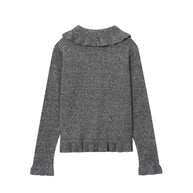 Damen Strickjacke mit großem Kragen und Knopfleiste WW