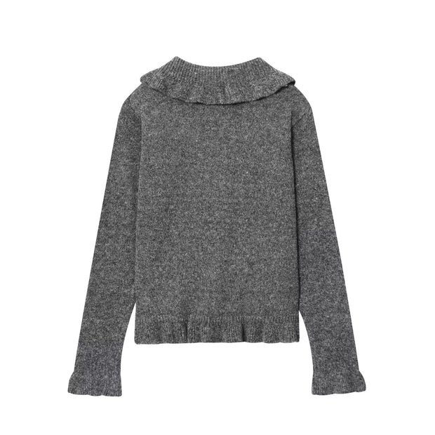 Damen Strickjacke mit großem Kragen und Knopfleiste WW
