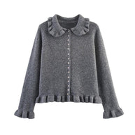 Damen Strickjacke mit frillenden Abschlüssen und dekorativem Kragen WW