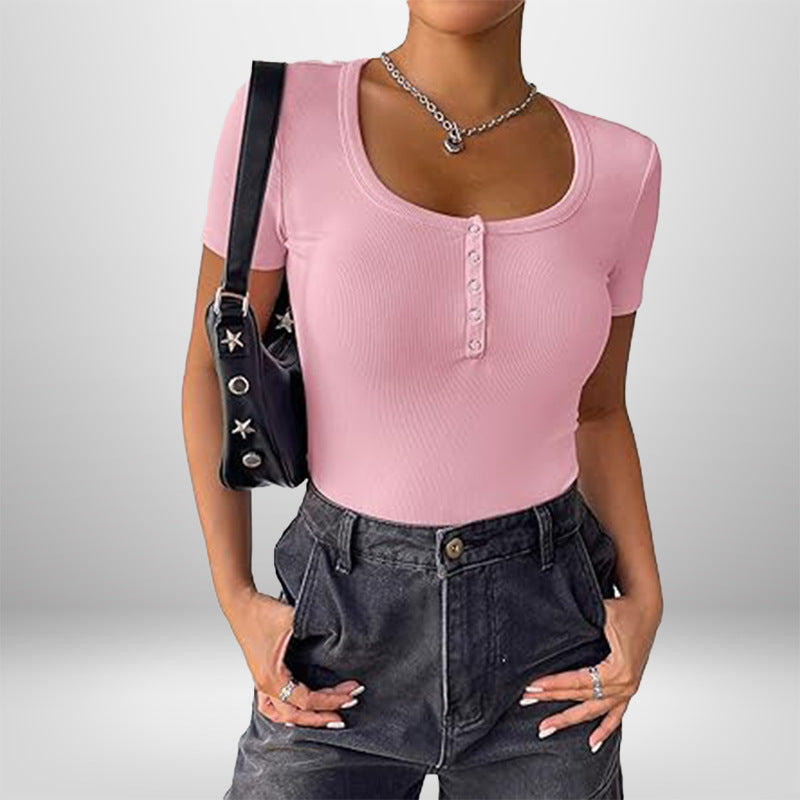Damen Kurzarm Bodysuit mit Knopfdetails und figurbetonter Silhouette WW