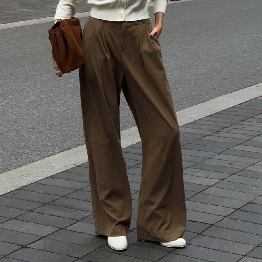 Damen Weite Cordhose mit Falten WW