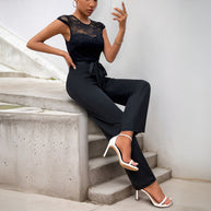 Damen Jumpsuit mit elegantem Spitzenoberteil und taillierbarem Gürtel WW