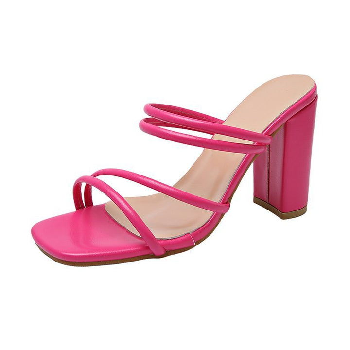 Damen offene High-Heel-Pantoletten mit modischem Riemchen-Design W&W Mode