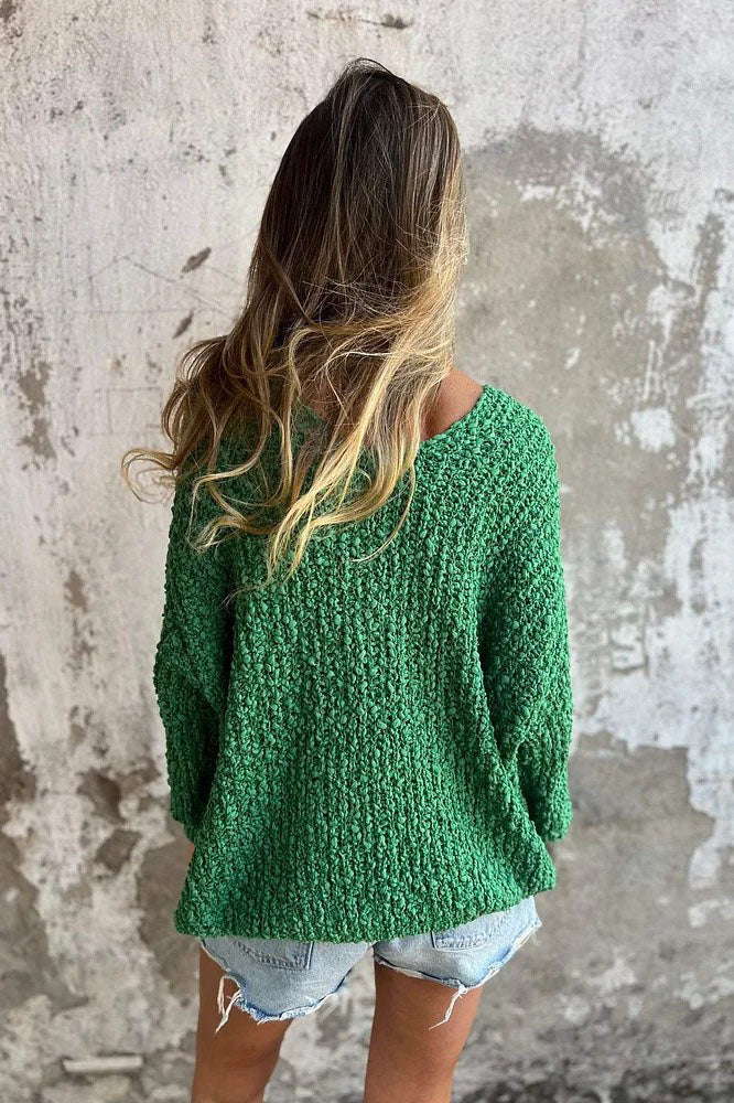 WW Chunky gestrickter V-Ausschnitt gemütlicher langärmeliger Pullover