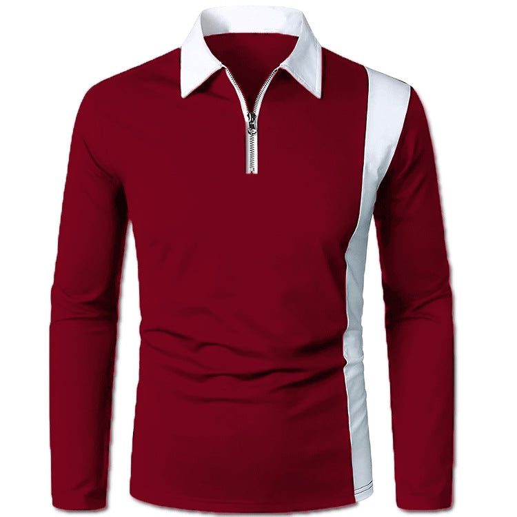 Herren Langarm Poloshirt mit modernem Reißverschluss und kontrastierenden Einsätzen WW