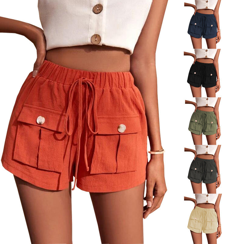 Damen bequeme Cargo-Shorts mit elastischem Bund und praktischen Klappentaschen WW