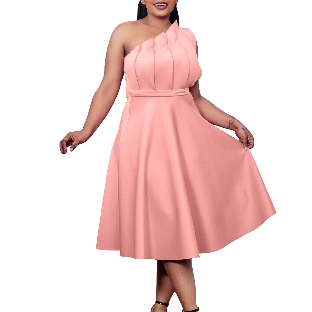 W&W Mode | One Shoulder Midi Kleid Elegante A-linie Passform Skulpturierte Details Festliche Kleidung