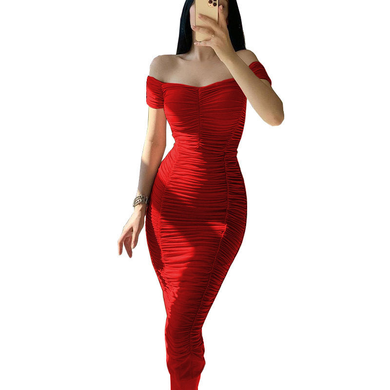 Damen figurbetontes Off-Shoulder Kleid mit raffinierten Rüschen und elegantem Design WW