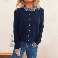 Damen Strickjacke mit abnehmbaren Kragen und Knopfdetails WW