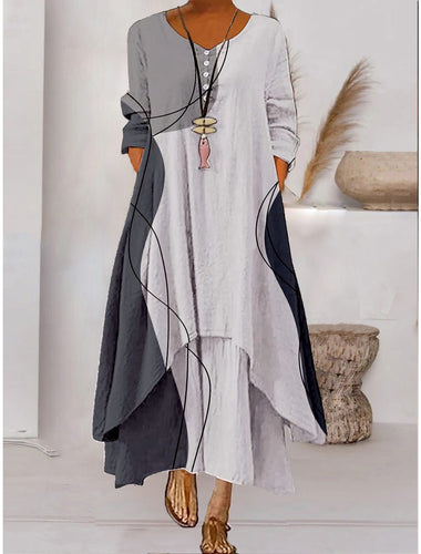 WW | Maxikleid mit Langen Ärmeln und Knopfverschluss