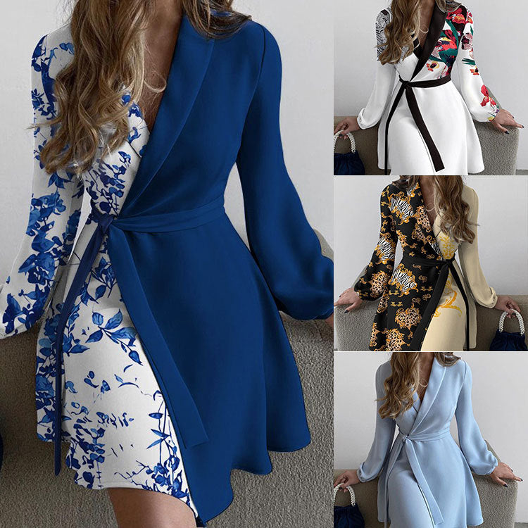 Damen Wickelkleid mit dekorativem Animal-Print und elegantem Gürtel W&W Mode