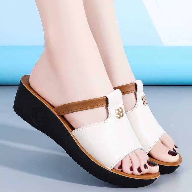 W&W Mode - Sandalen zum Hineinschlüpfen mit offener Spitze | Stilvolle Keilsandalen bequeme Damen