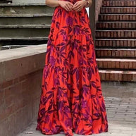 Damen Boho Maxikleid mit voluminösen Rüschenärmeln und gestuftem Rock WW