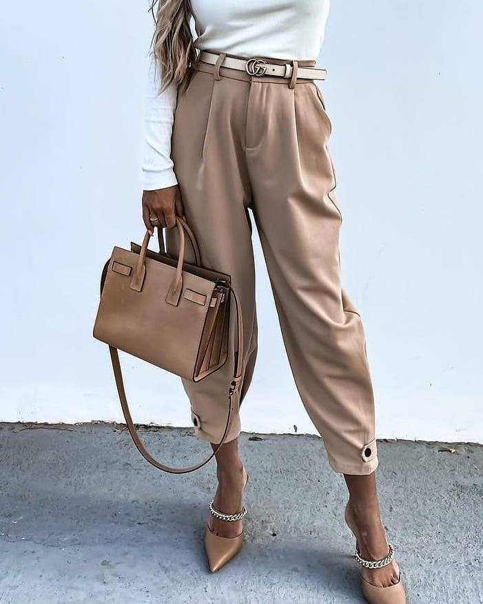 Damen elegante Kunstlederhose mit hoher Taille und seitlichen Druckknöpfen WW