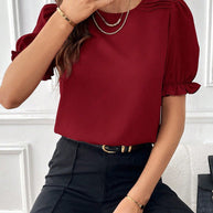 WW Pure-Color-Rundhals-Shirt-Top mit Temperament