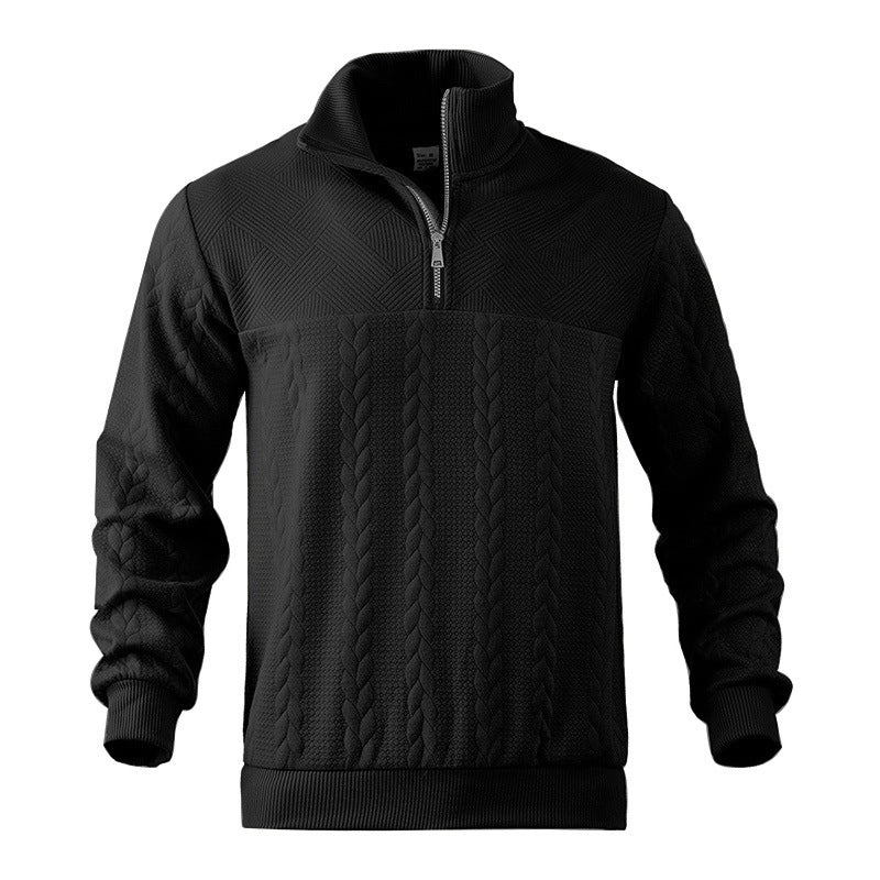 Herren Pullover aus strukturierter Baumwolle mit modernem Stehkragen und praktischen Reißverschluss WW