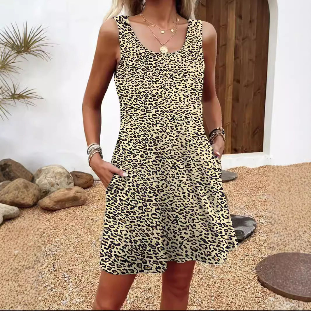 Damen ärmelloses Freizeitkleid mit Federmuster und praktischen Taschen W&W Mode
