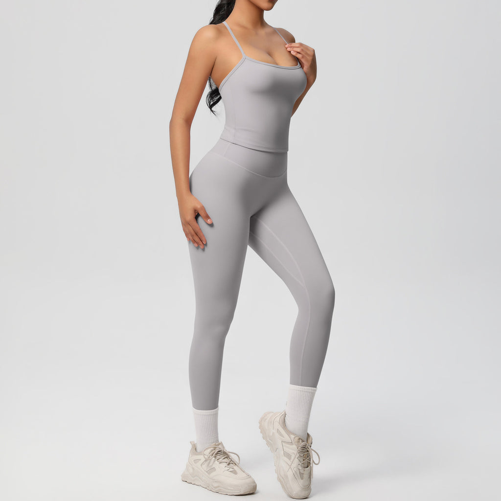Damen Sportliches Kompressionsoberteil mit Trägern und passender Leggings WW