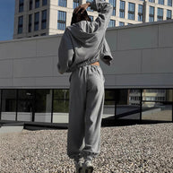 Damen sportlicher Fleece-Loungewear-Anzug mit hohem Kragen WW