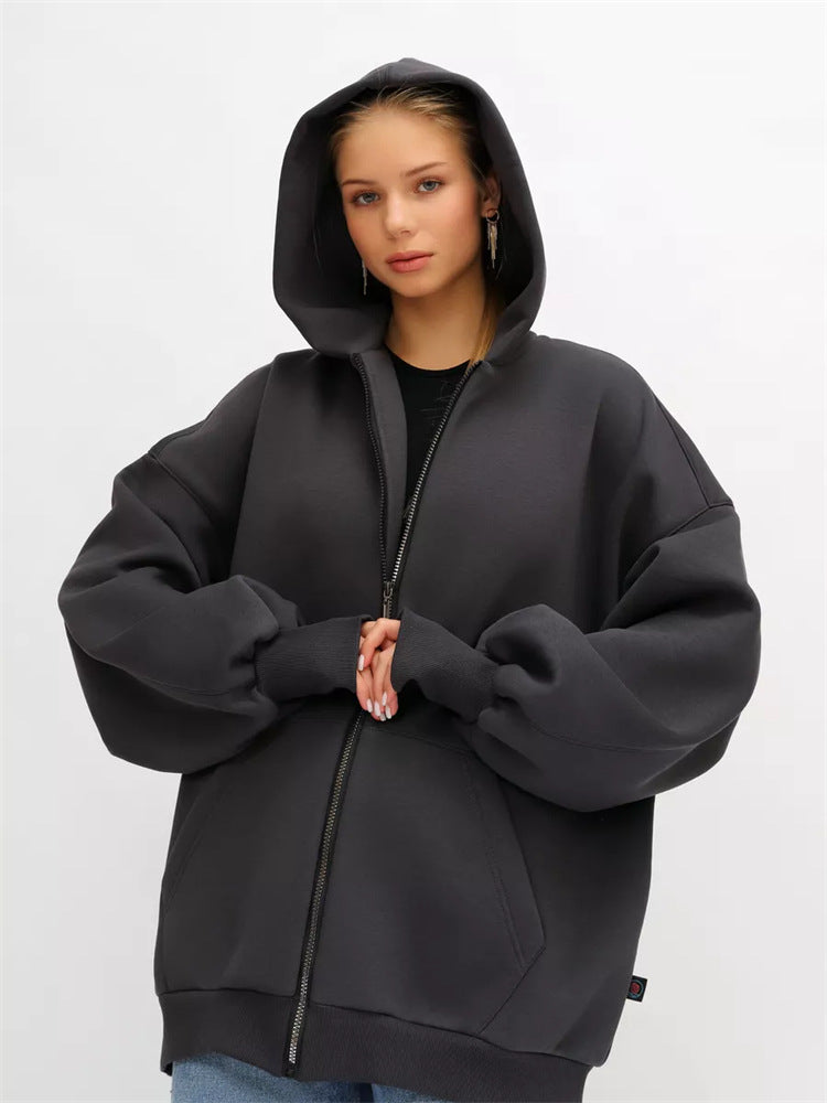 Damen Oversized Kapuzenjacke mit durchgehendem Reißverschluss und extrem bequemem Schnitt WW